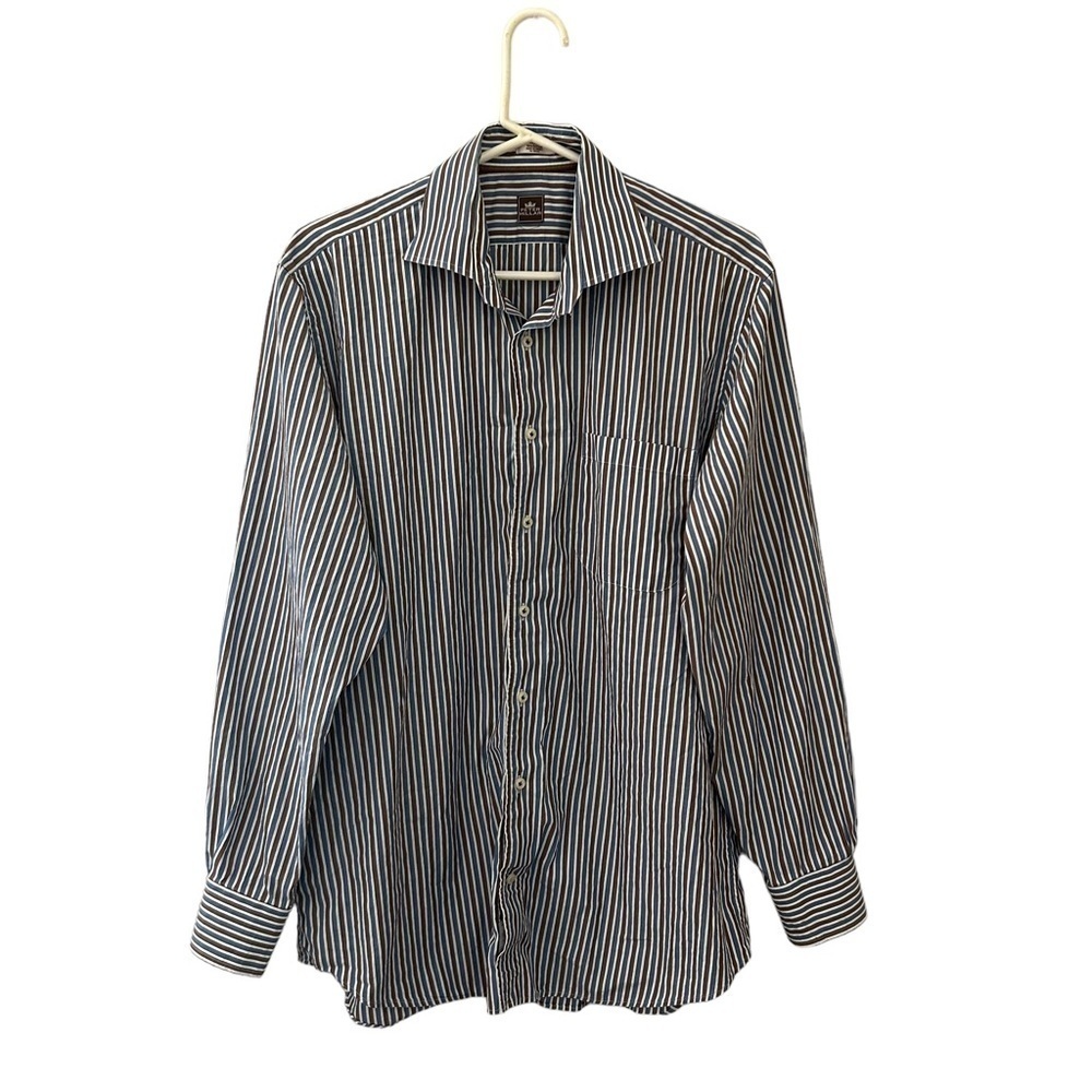Peter Millar Shirt Mens Large Button Up Vertical Stripe Professional Office Work
